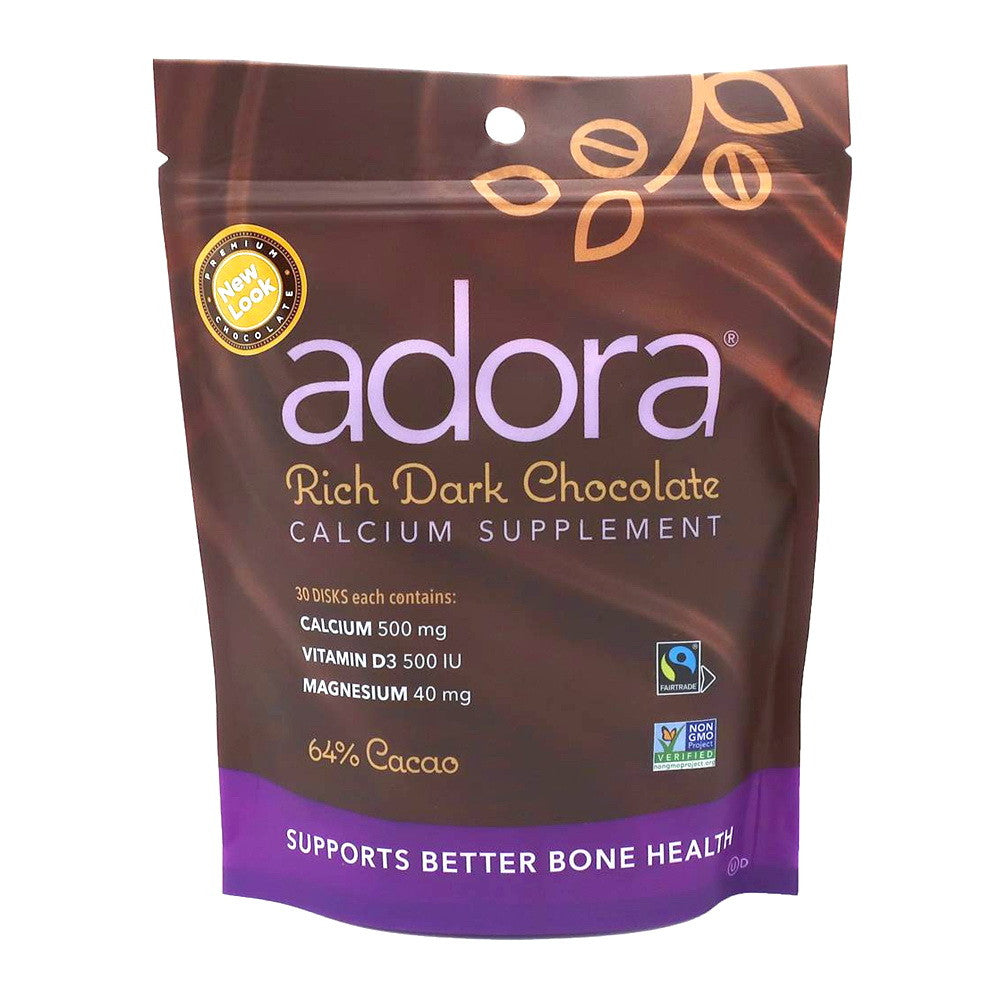 Adora Calcium Supplement Disk, 500 Mg Organic Dark Chocolate, 30 Ea